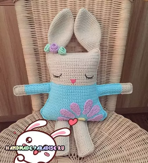 Rabbit-parlest. Knit Crocheted Toy Pillow