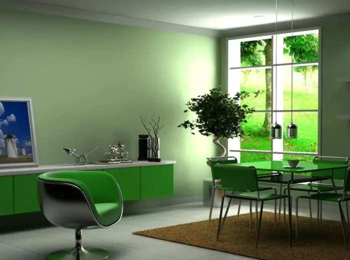 Green wallpaper alang sa dako nga sala