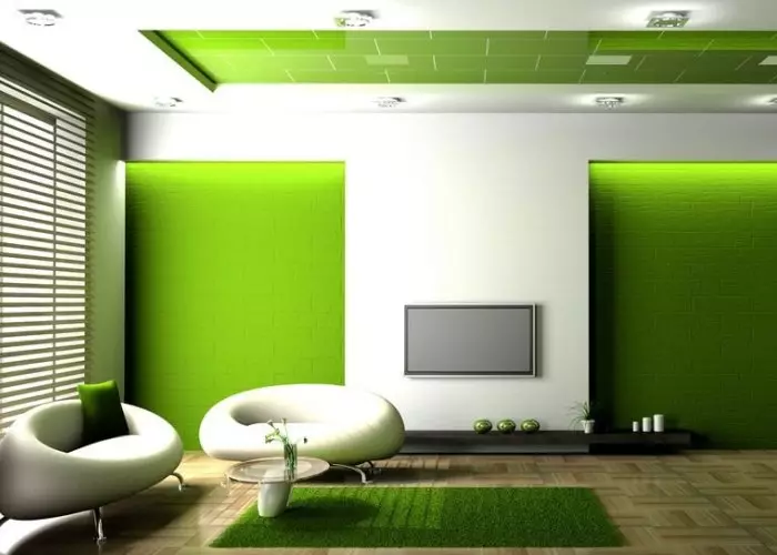 วอลล์เปเปอร์สีเขียวสำหรับห้องนั่งเล่นขนาดใหญ่