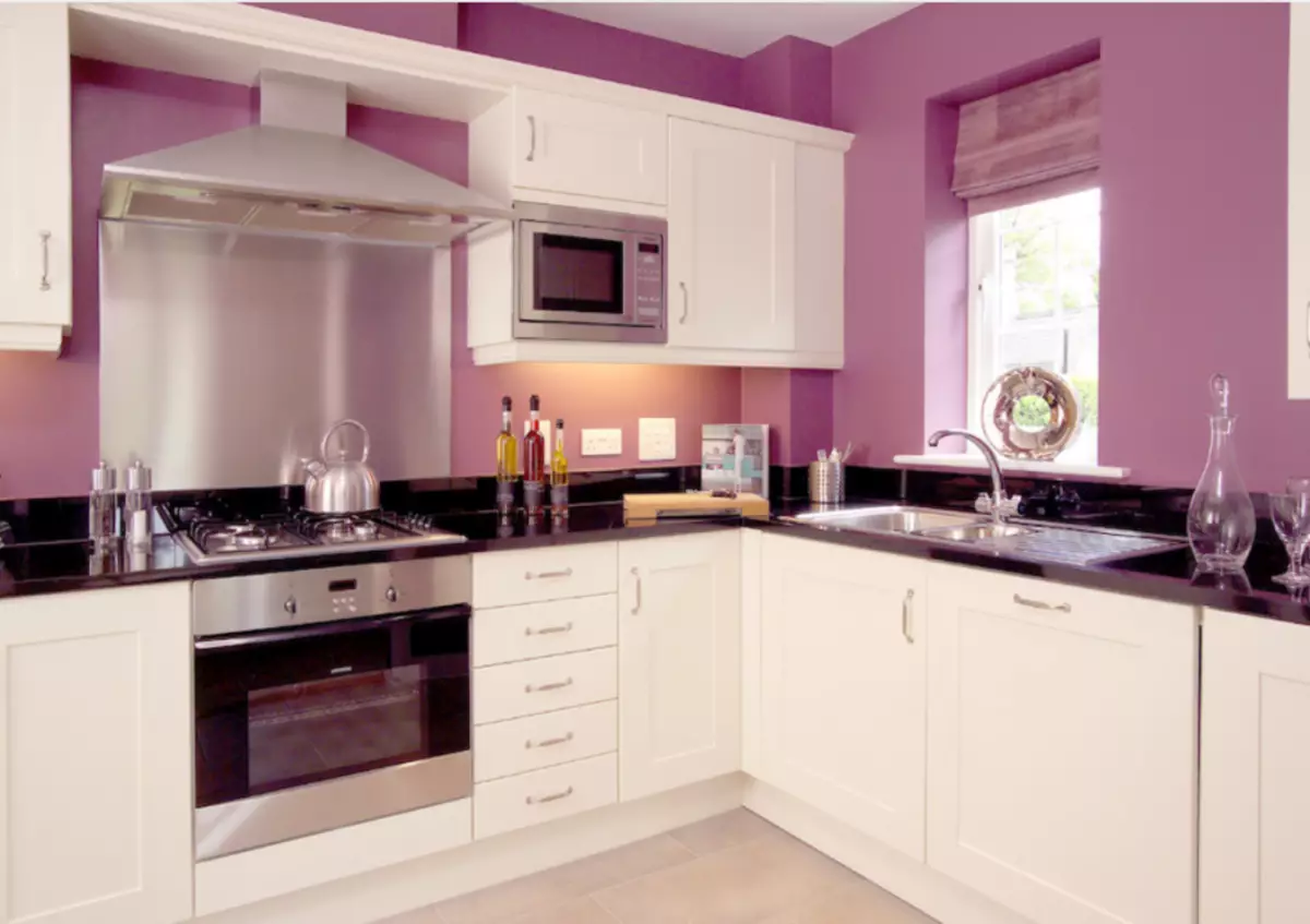 Дизайн покраски кухни. Цвет стен на кухне. Лавандовая кухня. Бело розовая кухня. Покраска стен на кухне.