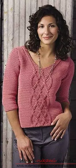 Pleteni kukičani džemperi sa shemama i opisima za početnike: učenje da naprave ženske tunike fotografijama i video zapisom