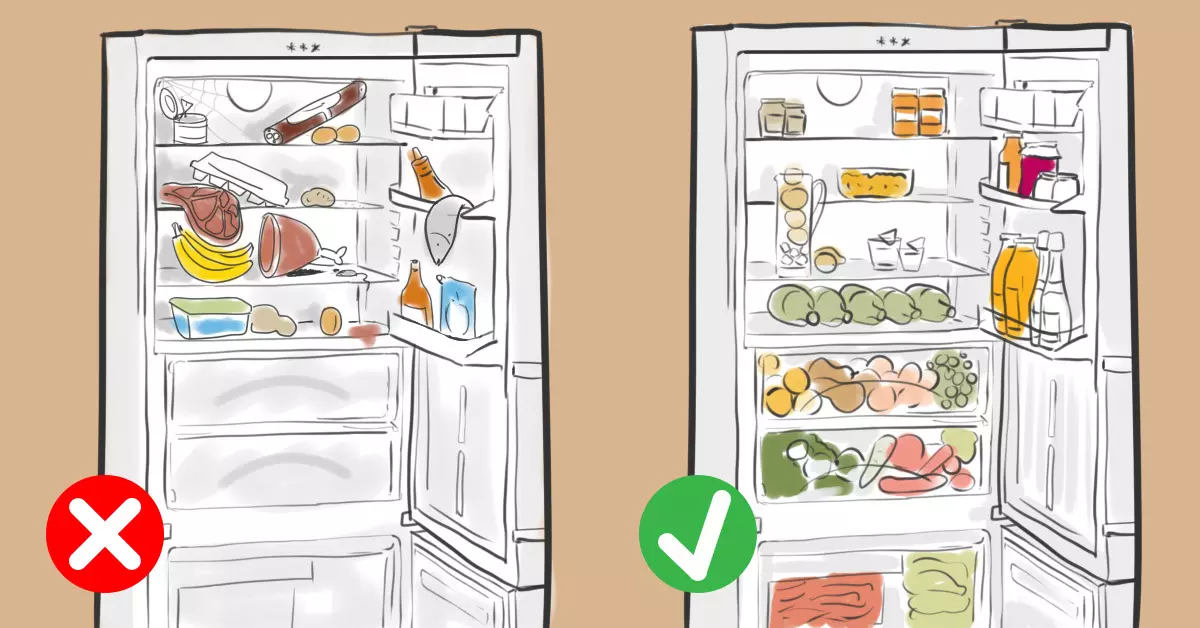 台所内の風下の規則：冷蔵庫の製品の有能な保管