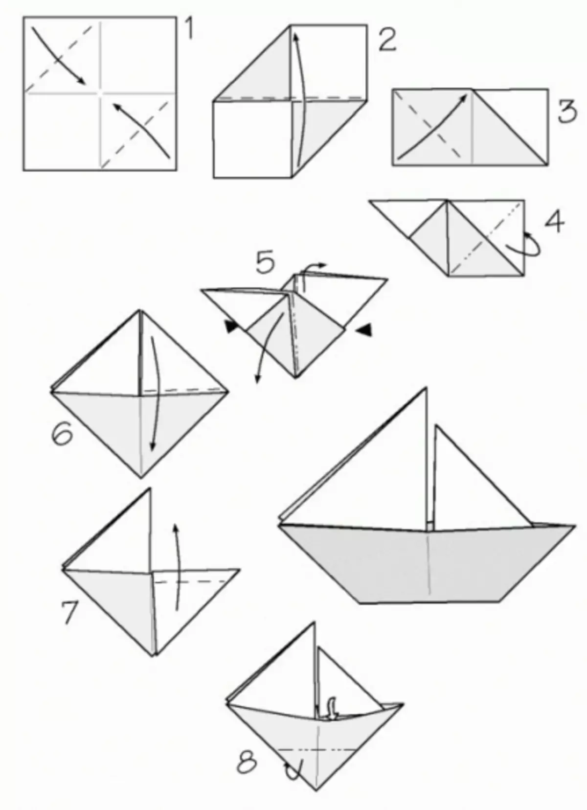 Кораблик из бумаги с парусом схема складывания