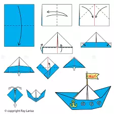 折纸技术逐步船：儿童的说明