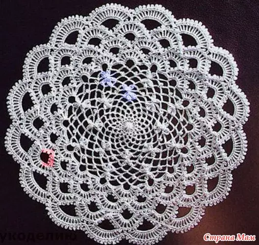 Openwork Crochet napkin: eskema eta deskribapena YouTube-ren bideoarekin