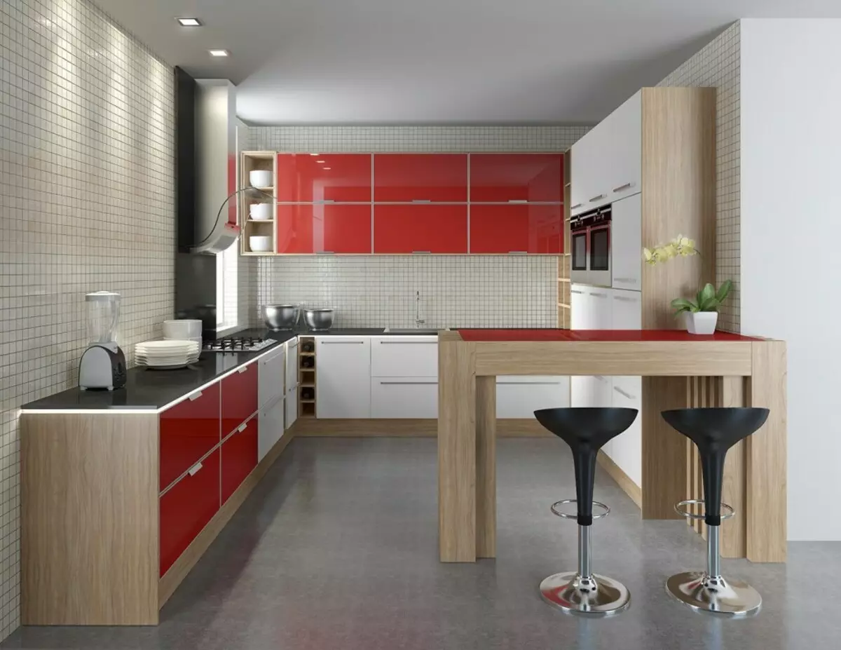 Intérieur de la cuisine en rouge: tout