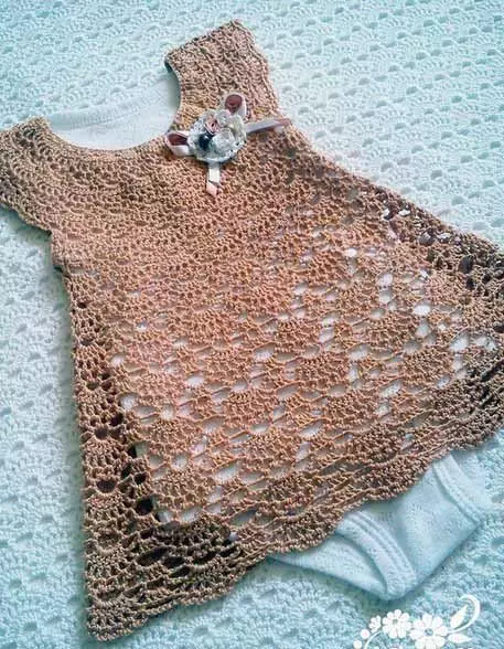 Openwork Crochet Dress alang sa usa ka batang babaye: Mga laraw ug mga paghulagway sa mga litrato ug video