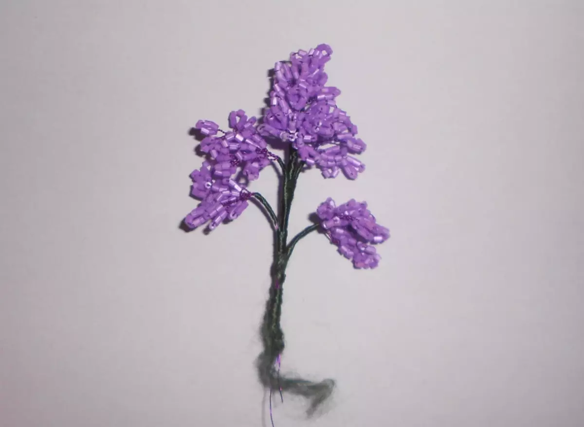 Master klase Lilac Beads: Kā padarīt ziedu ar savām rokām ar fotoattēlu un video par aušanu