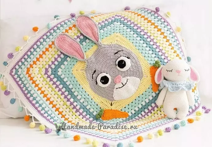 Kanner plaid Crochet mam Bunny a Karotten
