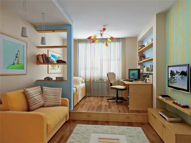 Ložnice a obývací pokoj v jedné místnosti