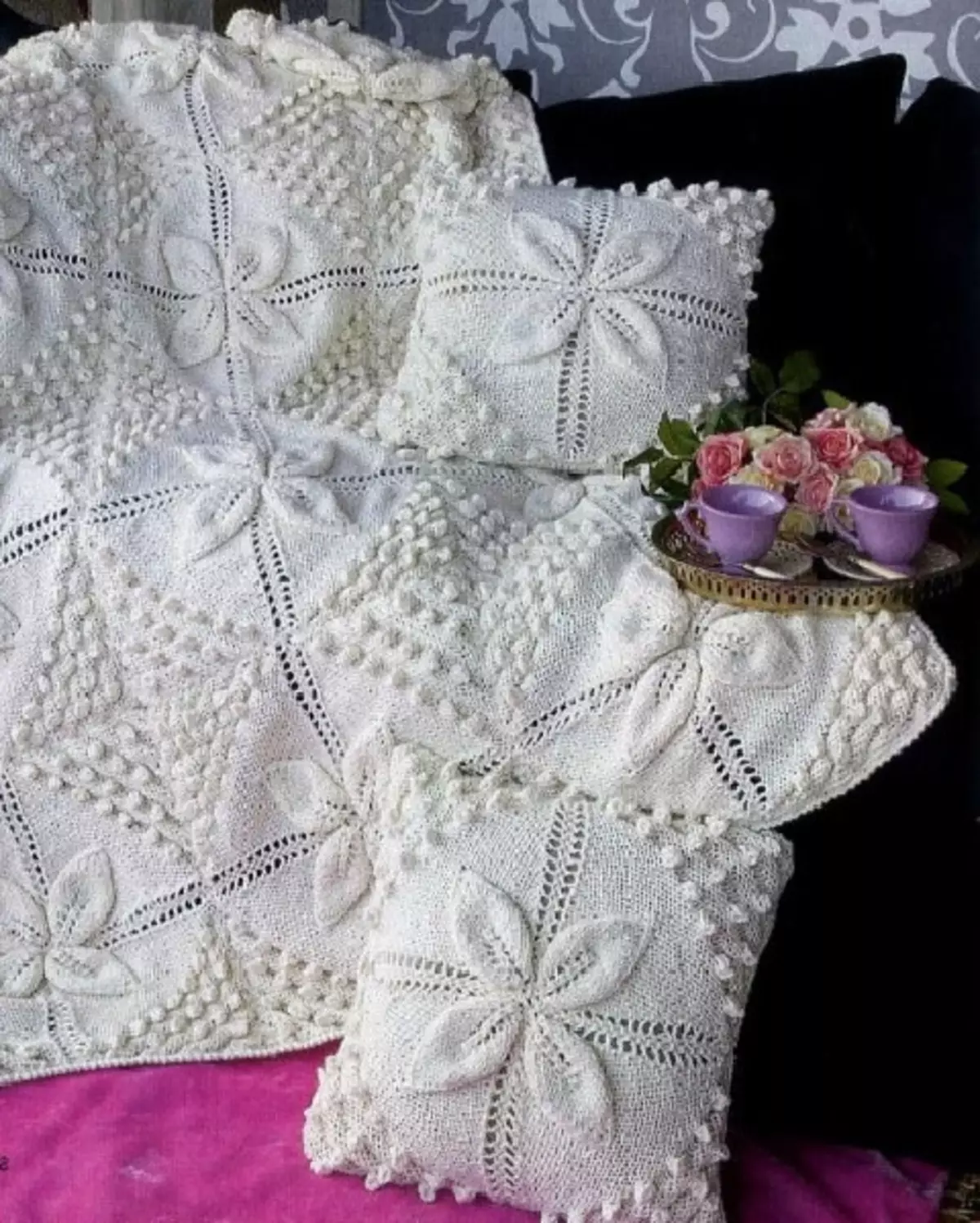 Plaid knitted kutoka mraba na spokes 