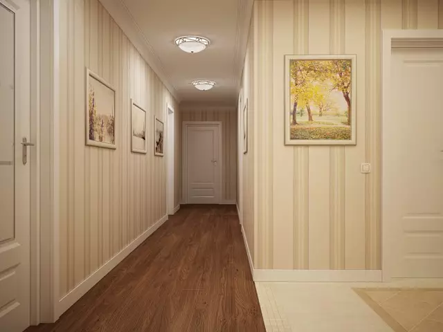 Siaurai koridoriaus dizainas, koridoriaus sienų plokštės