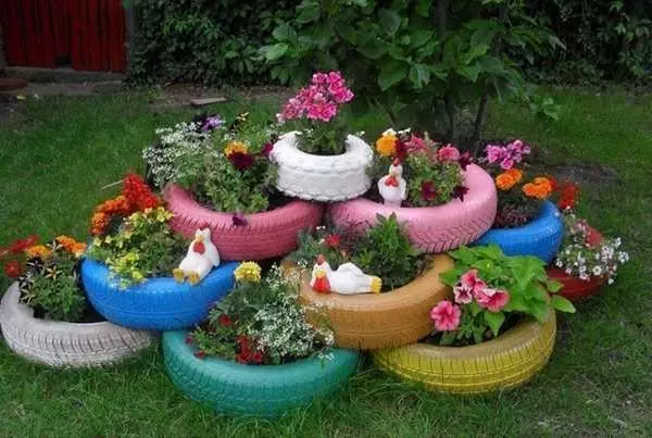 Padangų amatai: Disllos, gėlės, skaičiai, sodo baldai