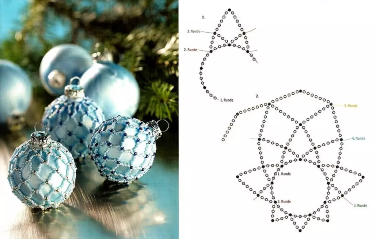 Igračke okružene perle sa shemama: prekrasno božićno drvce i božićno ukrašavanje sa glavnim klasom