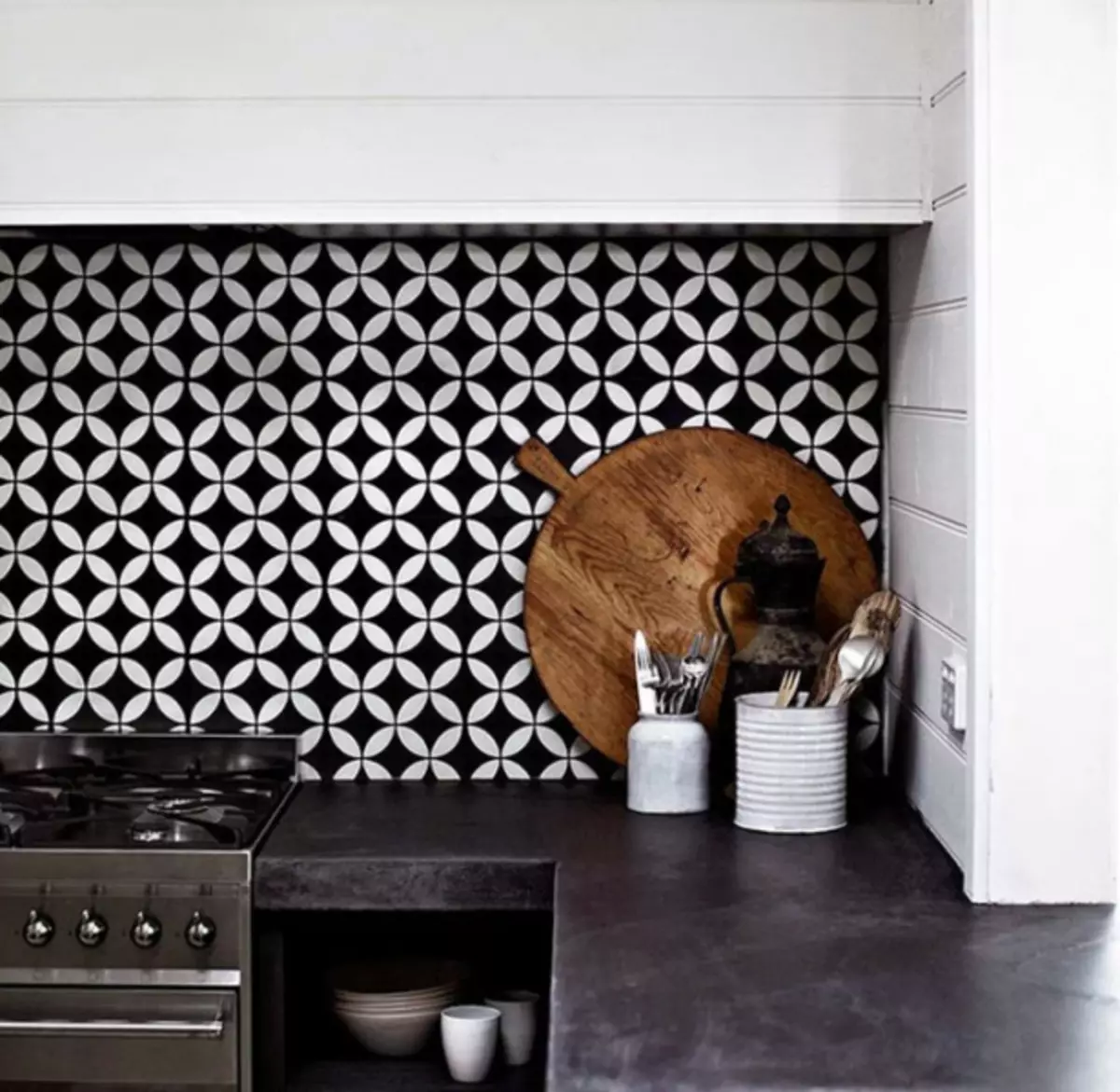 Smuk flise med geometriske mønstre til køkkenforklæde