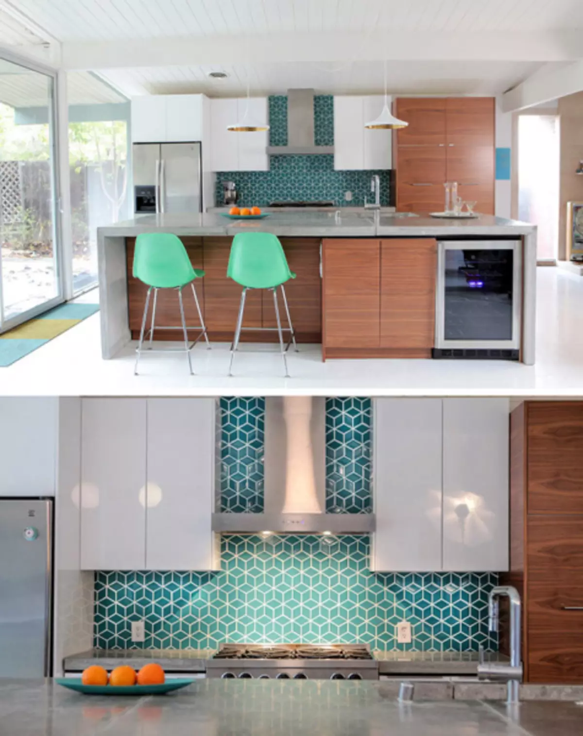 کاشی زیبا با الگوهای هندسی برای پیش بند آشپزخانه