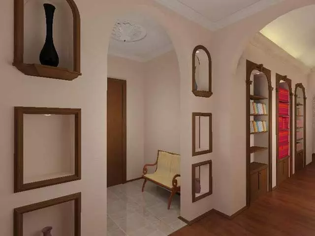 Ideat għall-hallway bl-idejn tiegħek: arkati dekorazzjoni, rug, kabinett