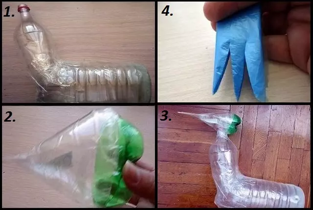 Zogjtë dhe kafshët nga shishe plastike me duart e tyre (36 foto)