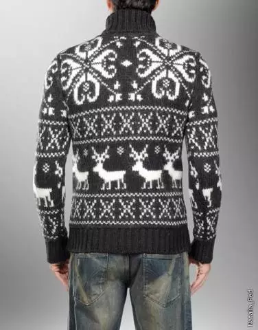 Moški jeleni pulover: pletenje igle vzorca z video in fotografijo